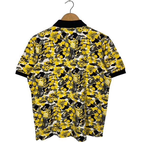 A Bathing Ape Short Sleeve Yellow Aloha Camo Pique Polo Shirt Men's size Small - Picture 2 of 11